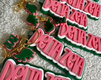 Build Your Own Custom Sorority / Fraternity-Inspired Keychain – Triple Layer Acrylic with Name, Year & Charm