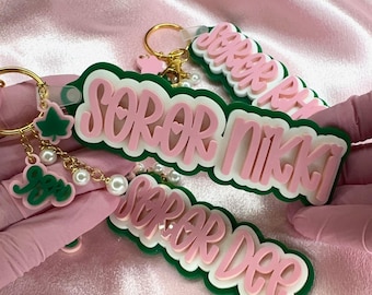 Build Your Own Premium Sorority-Inspired Keychain with Custom Name, 2 Charms & Beaded Detail