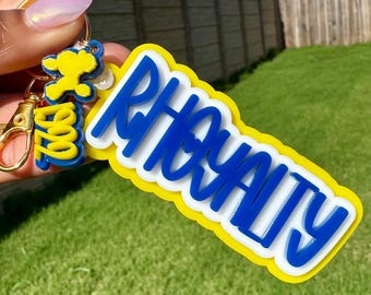 Pretty Poodle Customized Triple Layered Sorority Acrylic Keychain with Charms – 3 Colors | Blue, Yellow & White