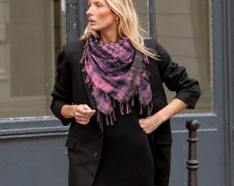Orchid Gray Bamboo Tie-Dye Star of David Cotton Sudra Scarf with Fringes