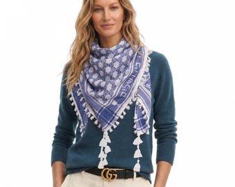 Jerusalem Cotton Sudra Scarf with Tassels, L'Shanah Haba'ah B'Yerushalayim