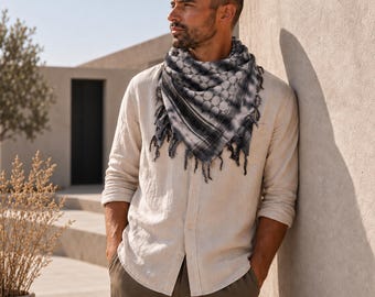 Gray Bamboo Tie-Dye Star of David Cotton Sudra Scarf with Fringes