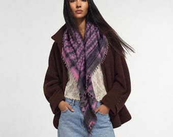 Orchid Gray Tie-Dye Cotton Scarf with Star of David, Tassels