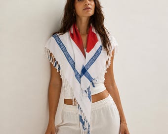 Puerto Rico Flag Cotton Scarf, Boricua Woven Shawl with Fringe