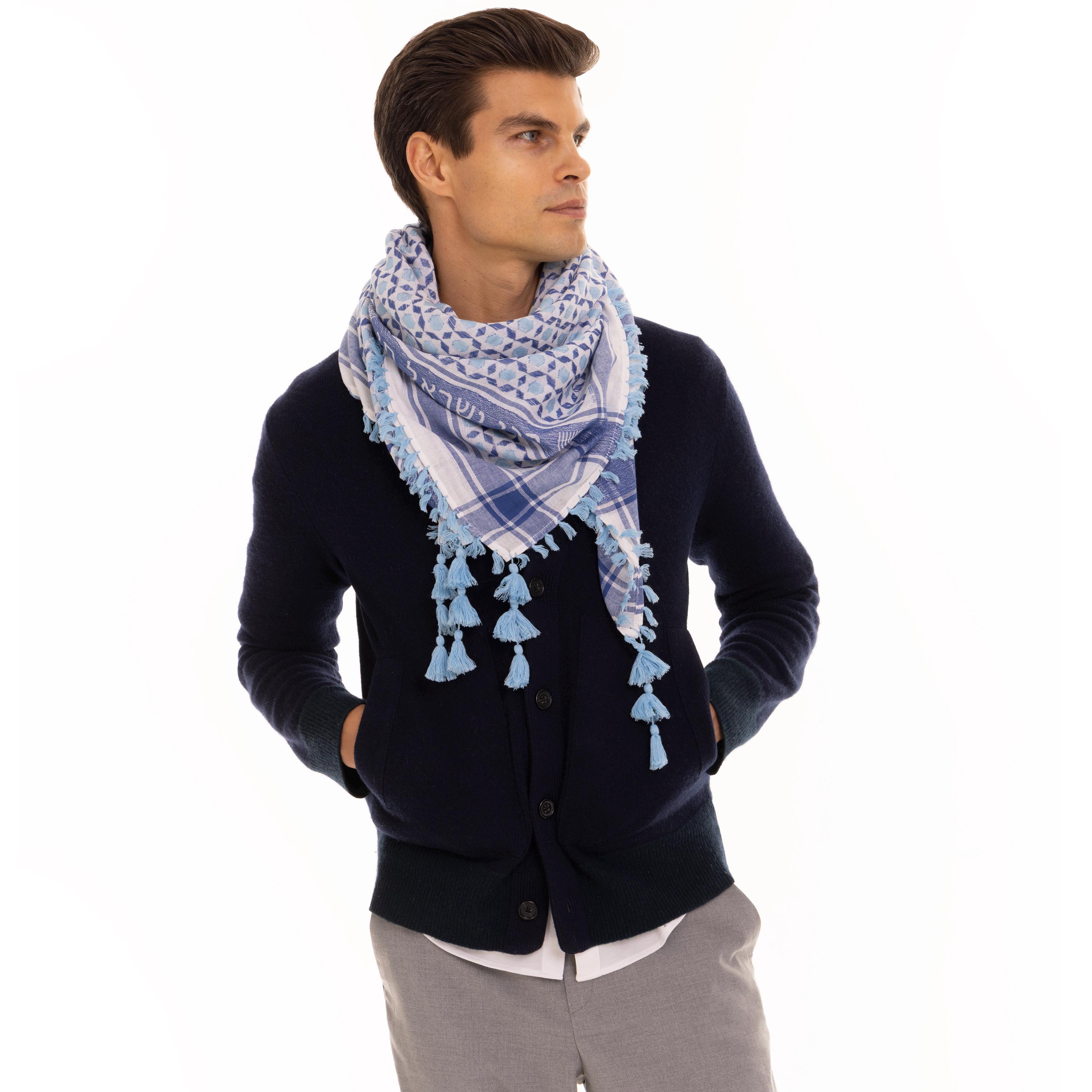 Cotton Jacquard Mosaic Scarf With Tassels – Bnei Yisrael Chai Head