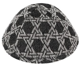 Jewish Kippah, Woven Cotton Yarmulke, Interlink Star of David Judaica