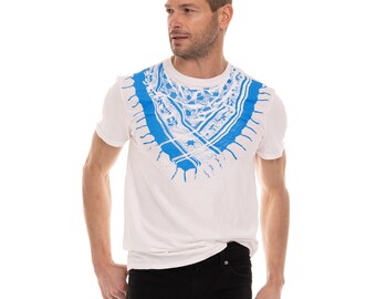Sudra White w/Blue Scarf Screen Printed T-shirt