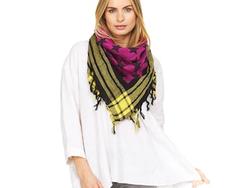 American Flag Fashion Scarf, Black & Fuchsia Cotton Scarf with Fringe