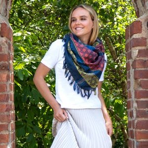 Midnight Star of David Scarf: Jewish Heritage Sudra with Handcrafted Fringes