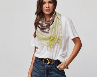 American Flag Desert Scarf, Cotton Stars & Stripes Shemagh with Fringe