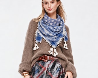 Jerusalem Cotton Sudra Scarf with Tassels, L'Shanah Haba'ah B'Yerushalayim