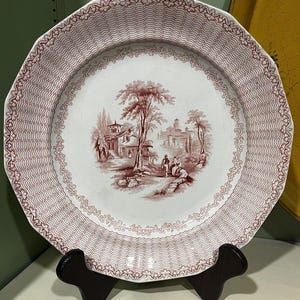 Antique 1844 J Meir & Son Mazara Red Ironstone Transferware 10.5&quot; Plate
