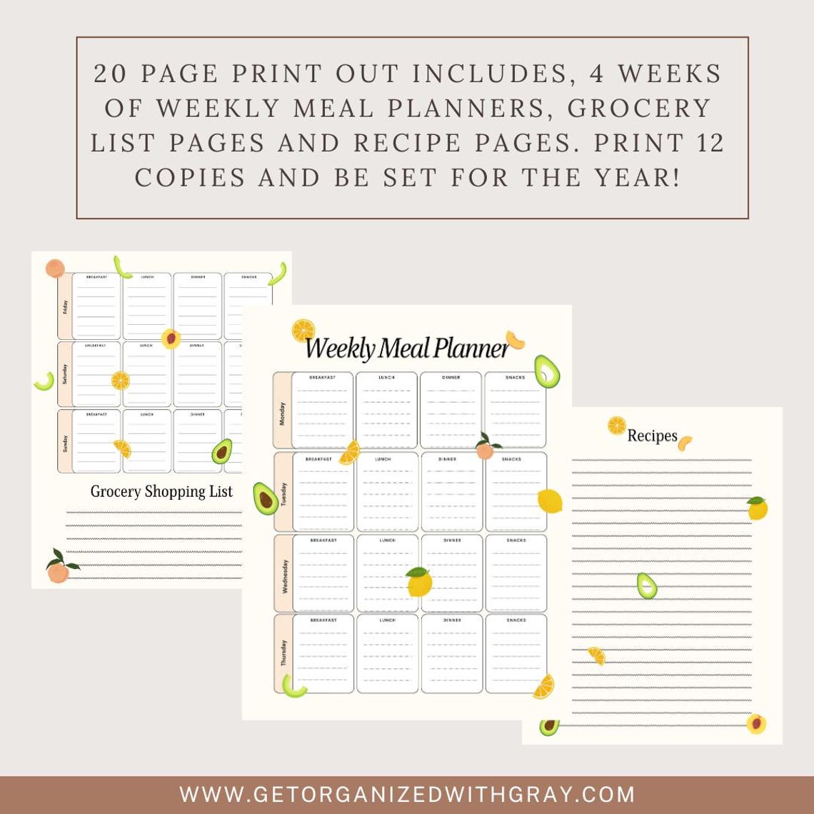 Printable Weekly Meal Planner | Meal Planning Template W Grocery List ...