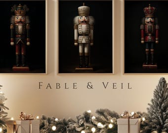 Moody Nutcracker Wall Art Set of 3: Ralph Lauren Christmas Decor Bundle