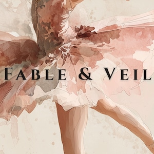 The styled mockup features a romantic ballerina art print in a vintage frame, set against soft decor in a pink nursery. Gentle lighting highlights the whimsical elegance of the watercolor print, perfect for girls room wall art.