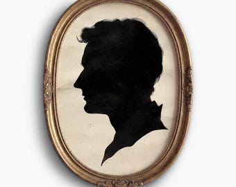 Vintage Man Silhouette Portrait: Antique Farmhouse Decor