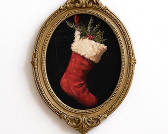 Ralph Lauren Christmas Stocking Wall Art, Vintage Red Stocking Print, Cozy Holiday Digital Download