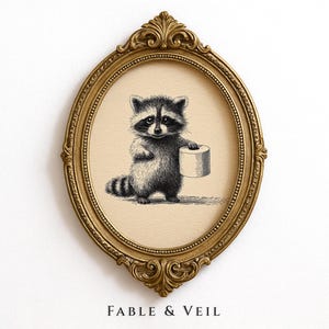 Funny Bathroom Wall Art of Vintage Raccoon Print: Retro Wall Decor, Cottagecore Printable
