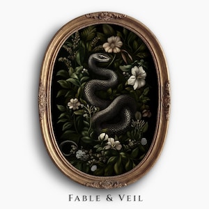 Floral Snake Print: Dark Botanical William Morris Wall Art, Wizarding Decor