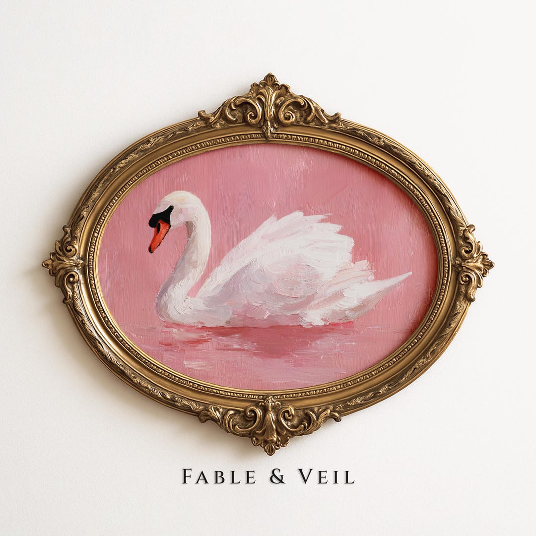 Swan Oil Painting: Pink Wall Decor, Coquette Aesthetic Wall Art, Pink ...