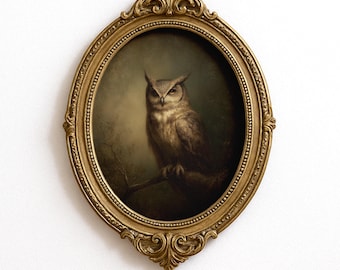 Moody Owl Portrait: Vintage Wall Art, Dark Academia Print