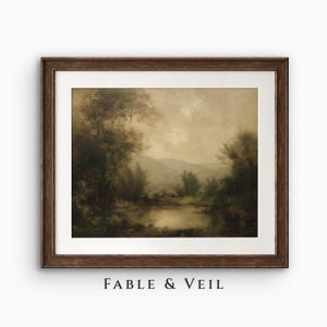 Moody Vintage Landscape Wall Art – Antique Oil Painting Digital Download, Rustic Farmhouse & French Country Sage Green Decor image 8