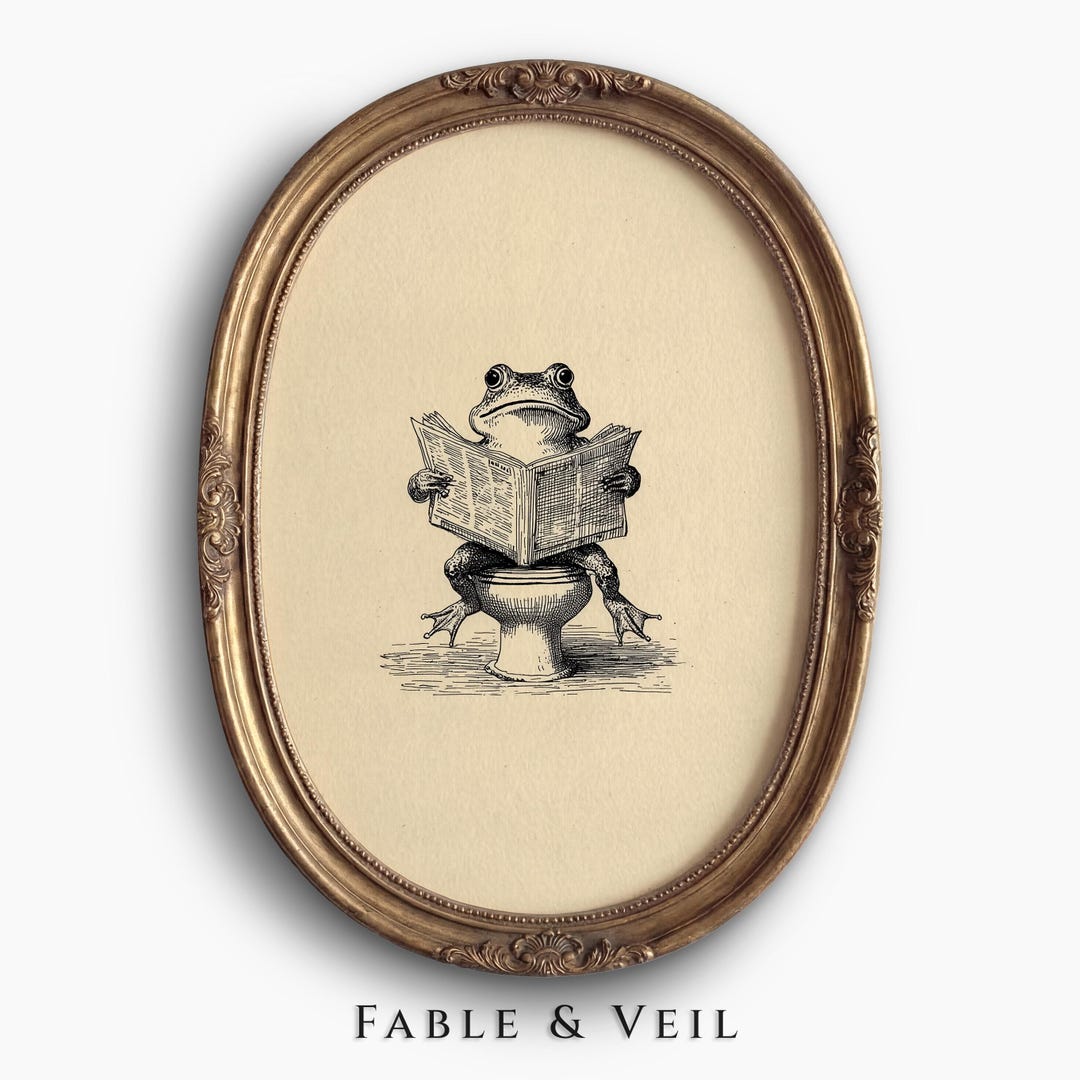 Funny Frog Bathroom Wall Art: Retro Wall Art, Bathroom Decor, Cottagecore Wall Art, Printable Wall Art