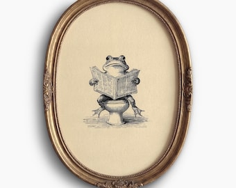 Funny Frog Bathroom Wall Art: Retro Wall Art, Bathroom Decor, Cottagecore Wall Art, Printable Wall Art