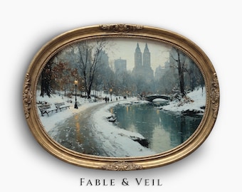 New York City Wall Art: Cityscape Digital Print, Winter Wonderland Instant Download