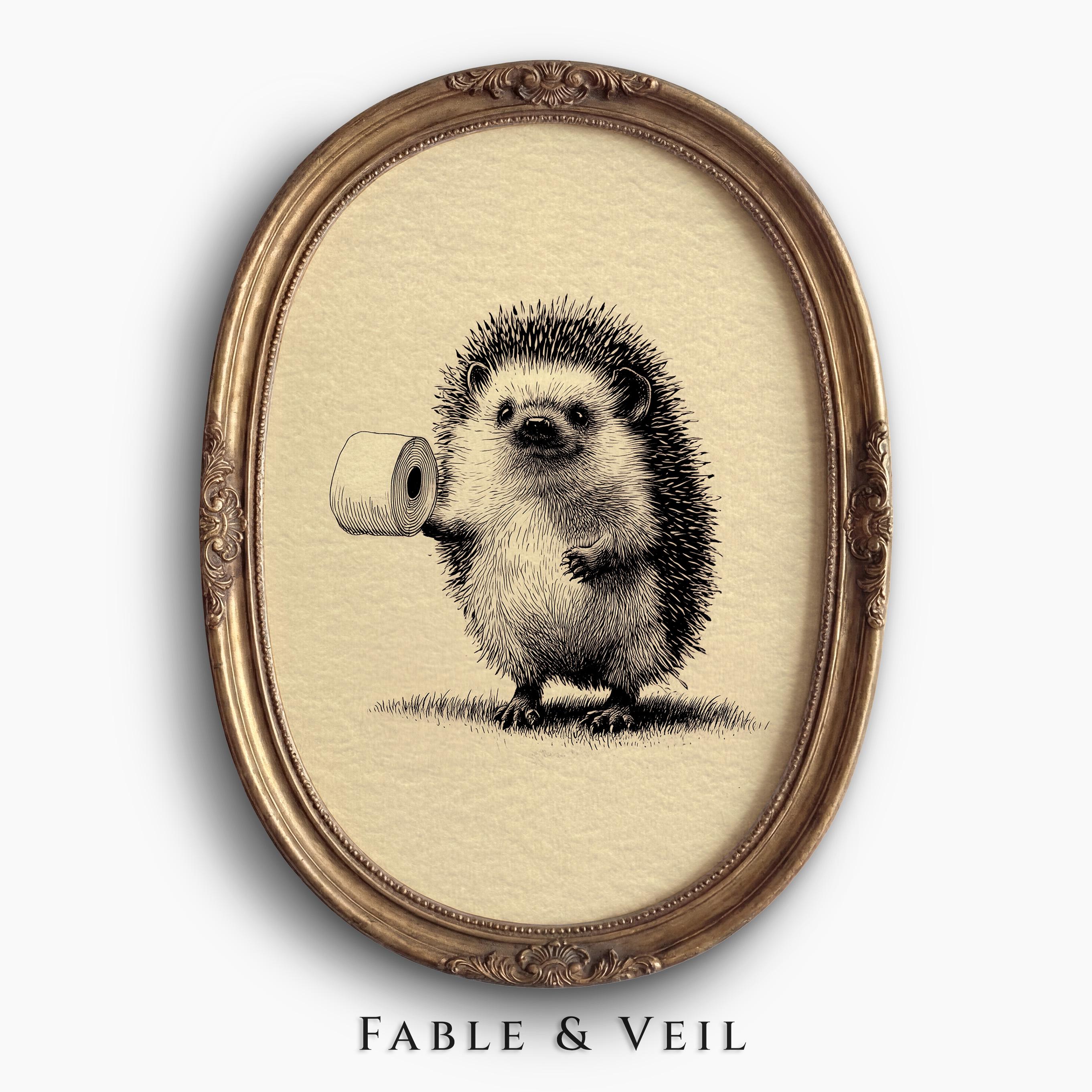 Funny Bathroom Wall Art of Vintage Hedgehog Print: Retro Bathroom Wall ...