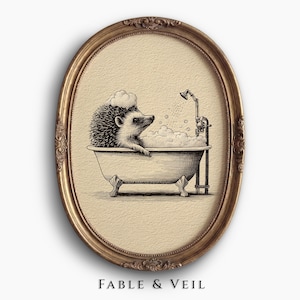 Hedgehog Sketch: Funny Bathroom Wall Art, Vintage Animal Print, Retro Bathroom Decor