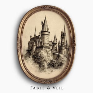 Wizarding School Castle Sketch: Fantasy Wall Art, Vintage Literary Print, Book Nook Decor
