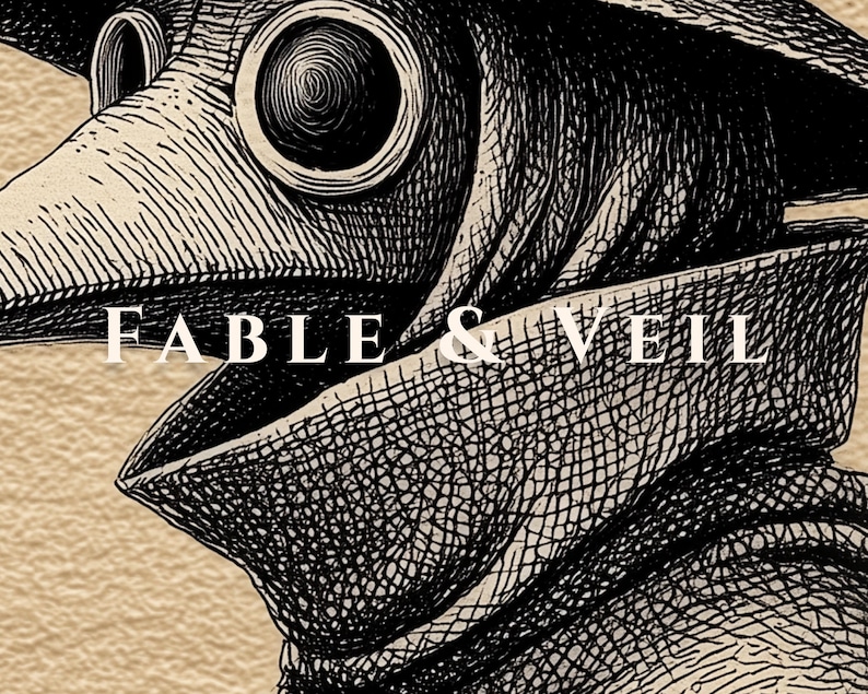 A detailed plague doctor art piece exudes a spooky, whimsical charm, perfect for Halloween decor. Set in a dark academia style room with antique furnishings and dim moody lighting, it complements the bathroom wall decor seamlessly.
