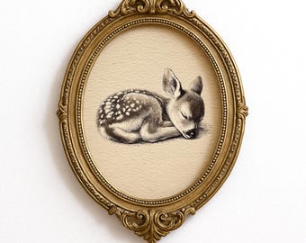 Vintage Fawn Print: Woodland Nursery Art, Baby Deer Printable, Farmhouse Decor, Cottagecore Digital Download