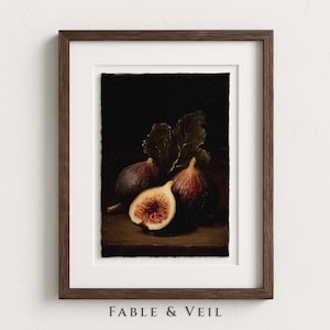 Kitchen Wall Art of Vintage Fig Print: Fruit Decor, Moody Farmhouse Still Life