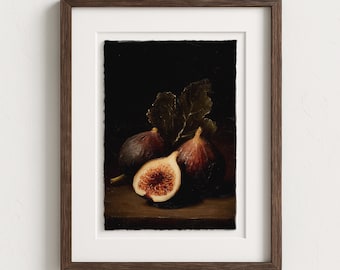 Kitchen Wall Art of Vintage Fig Print: Fruit Decor, Moody Farmhouse Still Life