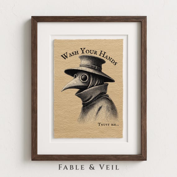 Plague Doctor Art Print: Funny Bathroom Art, Bathroom Wall Art, Wash Your Hands Decor