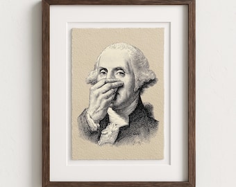 Funny Bathroom Wall Art of George Washington: Vintage Historical Decor, Antique Sketch