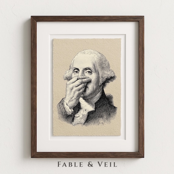 Funny Bathroom Wall Art of George Washington: Vintage Historical Decor, Antique Sketch