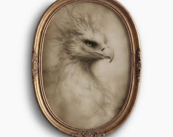 Fantasy Decor of Vintage Eagle Sketch, Griffin Wall Art, Hippogriff Illustration