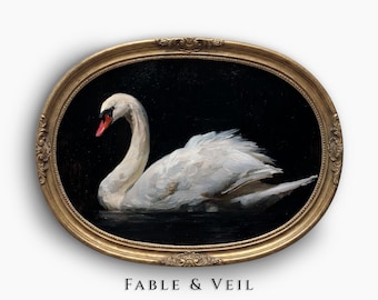 Stampa Moody Swan: decorazione Dark Cottagecore, arte murale con uccelli vintage, download digitale