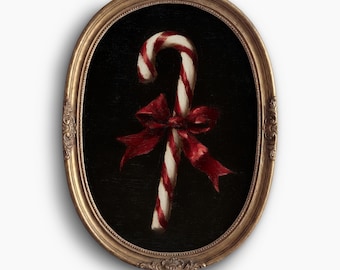 Ralph Lauren Christmas Decor of Candy Cane Wall Art: Moody Vintage Holiday Print