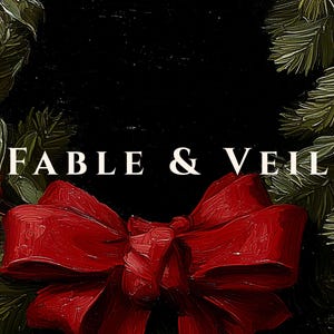 A festive red bow and green wreath set against a dark background create a cozy holiday mood, ideal for whimsigoth decor enthusiasts.