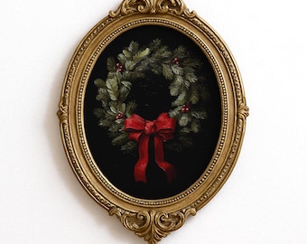 Moody Christmas Wreath Wall Art | Ralph Lauren Christmas Decor | Dark Academia Christmas Printable | Vintage Christmas Digital Download