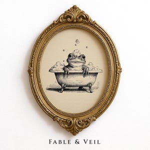 Vintage Frog Wall Art: Funny Bathroom Decor, Neutral Sketch, Retro Animal Print Digital Download