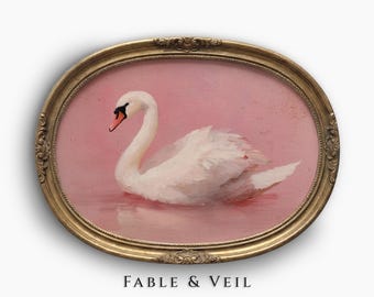 Swan Oil Painting: Pink Nursery Wall Art, Coquette Decor