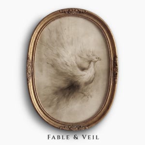 Phoenix Sketch: Vintage Fantasy Wall Art, Literary Print, Wizarding Wall Art