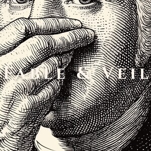A whimsical vintage sketch of George Washington holding his nose elegantly framed, enhancing the funny stinky bathroom art aesthetic. This historical decor piece brings a touch of humor to your bathroom wall decor.