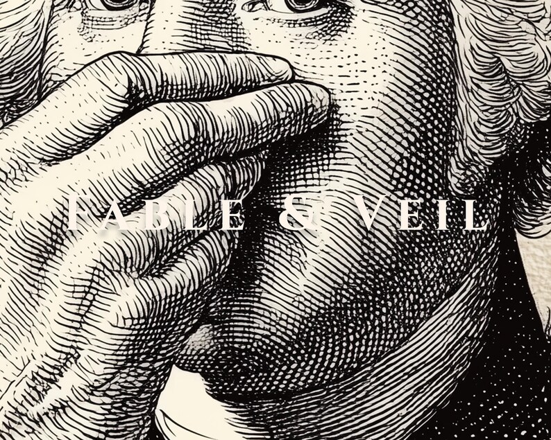 A whimsical vintage sketch of George Washington holding his nose elegantly framed, enhancing the funny stinky bathroom art aesthetic. This historical decor piece brings a touch of humor to your bathroom wall decor.