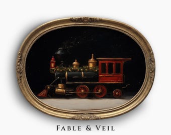 Moody Train Wall Art: Vintage Holiday Decor, Ralph Lauren Christmas Print